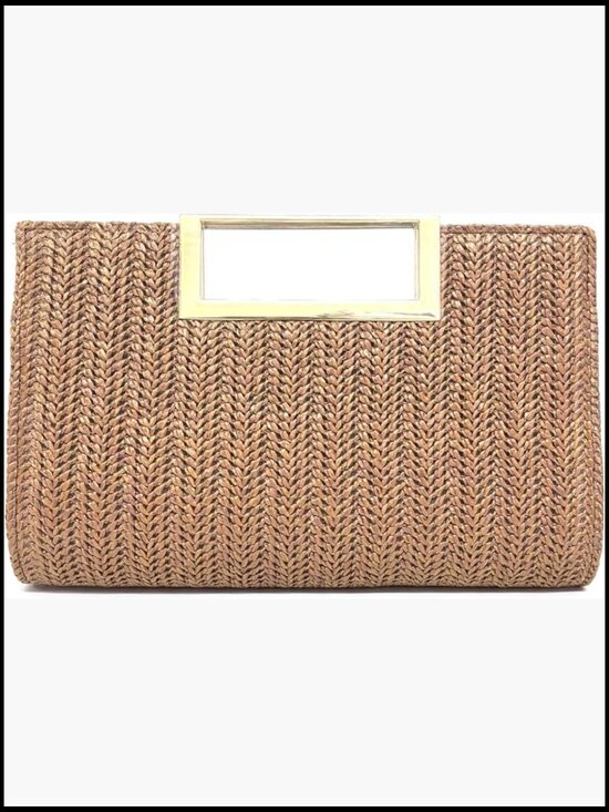 Handbags - Straw Clutch Purses Summer Woven Top Handle Crossbody Beach Bag Wicker Handbag